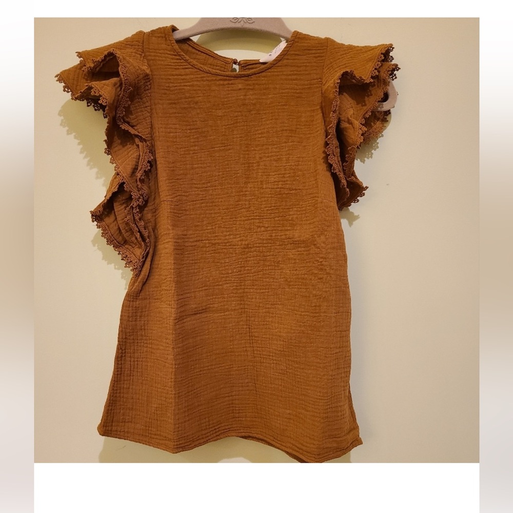 Sézane Ruffle Sleeve Gauzy Ester Blouse cafe Size 40/8 - Picture 5 of 9